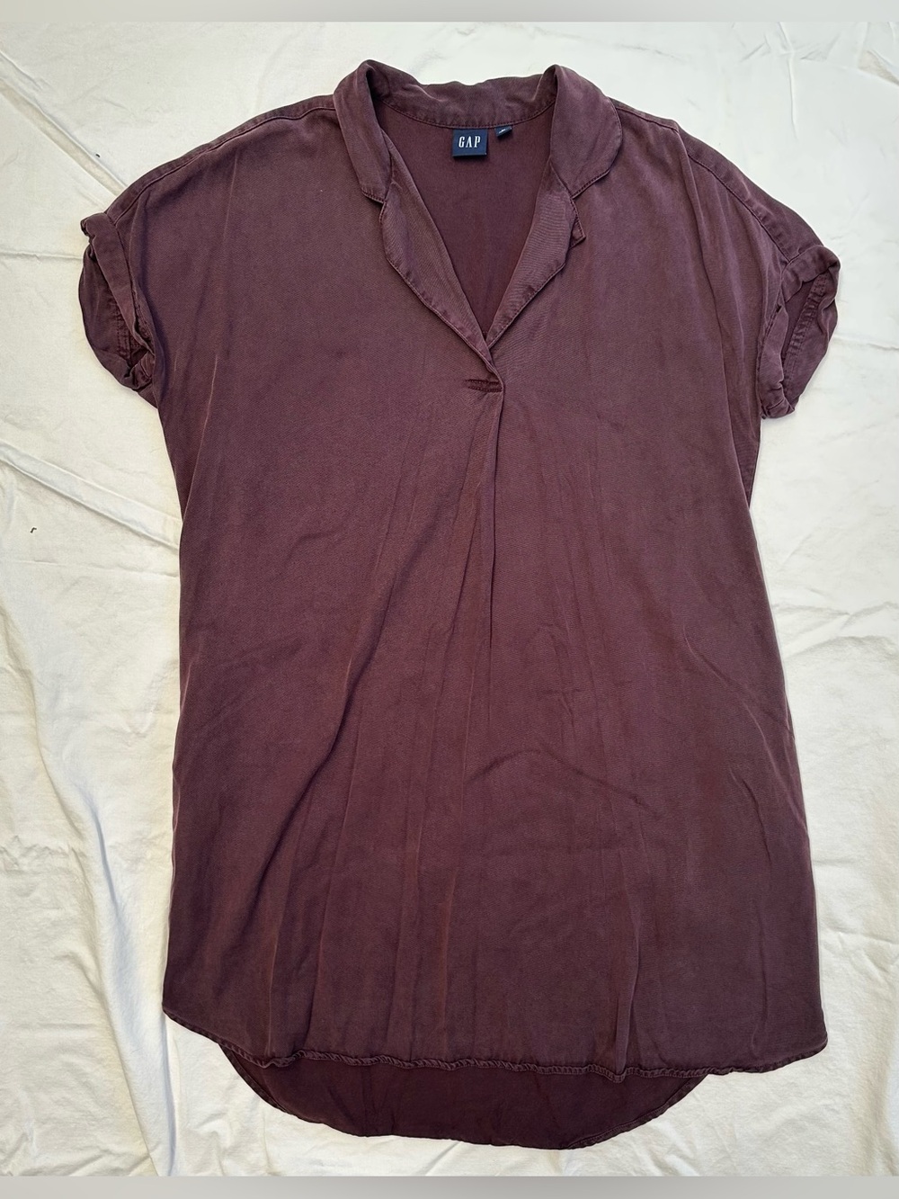 GAP deep plum effortless tunic top mini dress tencel sz MEDIUM bohemian casual